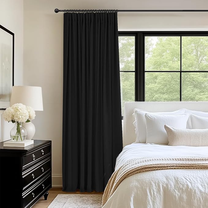 INOVADAY Linen Textured 100% Blackout Sliding Door Curtains 102x108 Black | 1 Panel, Extra Wide Sliding Glass Door Curtains for Patio, Blackout Curtains for Bedroom, Thermal Insulated
