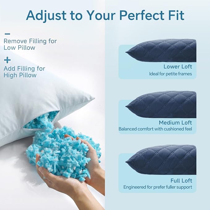 BEDELITE Cooling Body Pillow, Memory Foam Filled, Navy Blue, 20x54 Inches | Soft & Cool-Touch Quilted Nylon-Spandex Cover, Adjustable Fill, Perfect for Side Sleepers, Hot Sleepers, Pregnancy, Back Pain