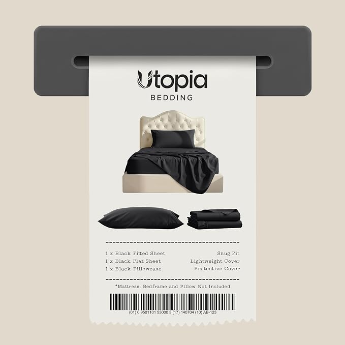 Twin Sheets Set, 3 Pieces 16" Deep Pocket Hotel Luxury Bed Sheets, Black | Extra Soft Bedsheet Set, Comfy & Breathable Cooling Sheets, Wrinkle & Fade Resistant, Fitted Sheet, Flat Sheet, 1 Pillowcase