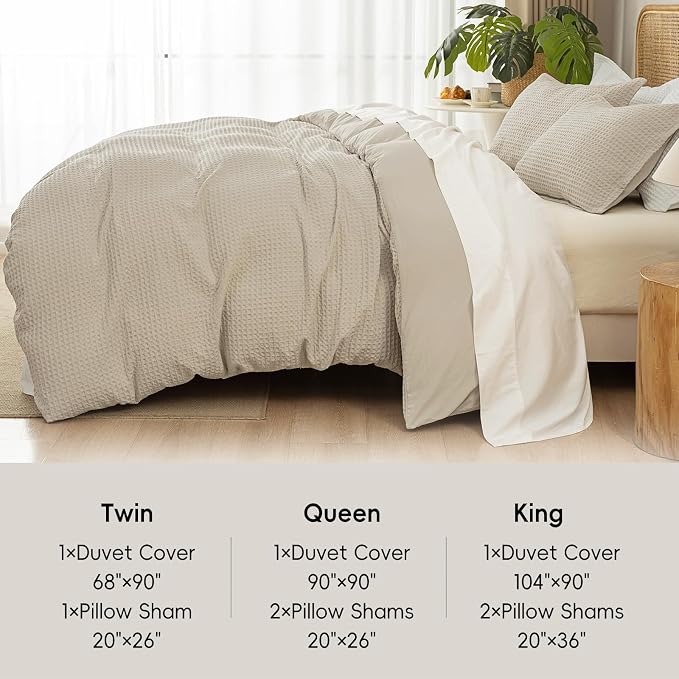 David's Home Soft Textured Waffle Weave Duvet Cover Set, King Size, Natural | Breathable Cozy for All Season, 300GSM, 3PCS Home Bedding Decor, OEKO-TEX Certified, Hidden Zipper, 8 Corner Ties, 104" X 90"