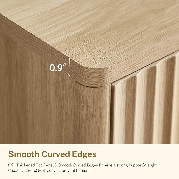 TEENOFN Fluted Dresser for Bedroom with 8 Drawers, 47.2" Wide Modern Chest of Drawers with Metal Handle, Dresser TV Stand, Wood Closet Clothes Storage Organizer for Living Room, Hallway, Natural