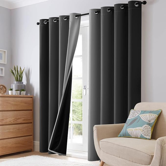 SimpleHome 100% Blackout Ombre Bedroom Curtains Black and Greyish White,84L | Room Darkening Curtains,Thermal Insulated Grommet Window Drapes and Curtains for Living Room,2 Panels, 52x84 inches Length