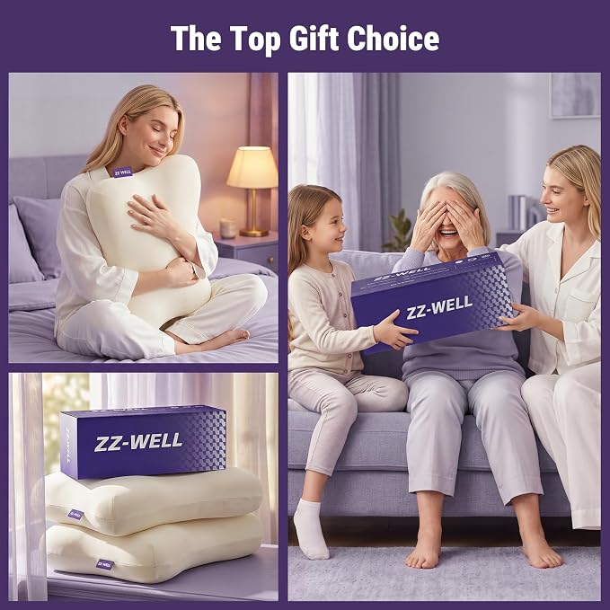 ZZ-WELL Neck Pillow for Sleeping - Side Sleeper Pillow with Cooling Pillowcase - High Density Memory Foam Pillows for Broad Shoulders Adults - Heavy & Thick Bed Pillows, Standard Size (Beige)