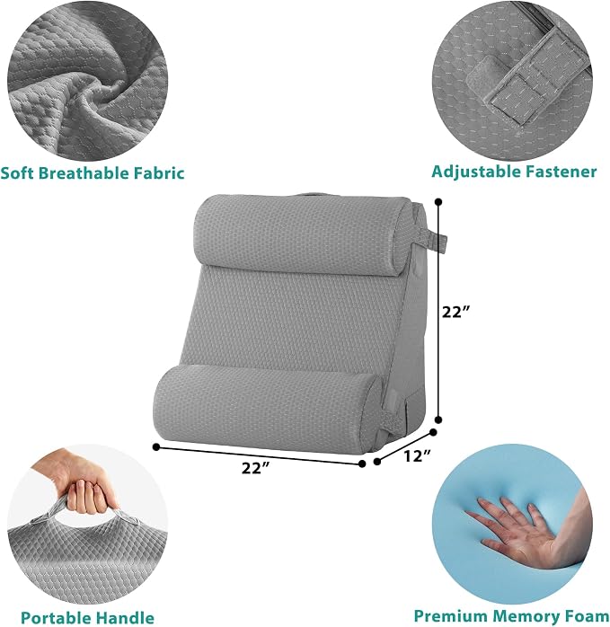 Adjustable 4pcs Bed Wedge Pillow Set, Memory Foam Wedge Pillows Post Surgery for Back, Neck, Leg Pain Relief, Pillow Wedge for Sleeping, Sitting up in Bed, Acid Reflux and GERD, Grey