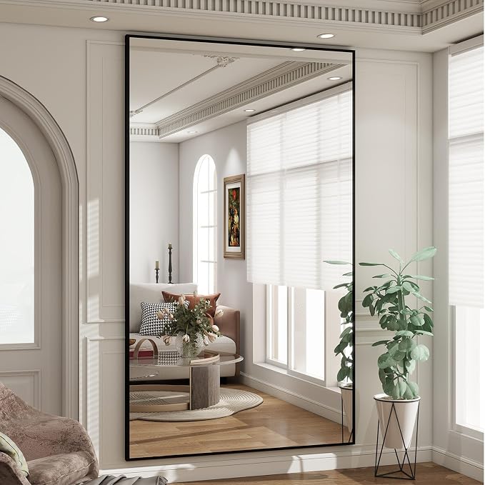 BEAUTYPEAK 77"x38" Rectangle Full Body Floor Mirrors, Full Length Mirror | Hanging or Leaning, Aluminum Alloy Frame Wall Mirror for Bedroom, Dressing Room, Black