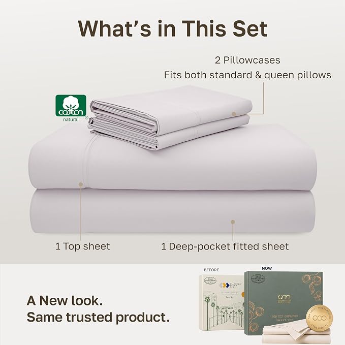 California Design Den 600 Thread Count Full Size Sheets Cotton Set | 100% Cotton Sateen Backed by Good Housekeeping Seal, Soft & Smooth, 16" Deep Pocket, Durable, Easy Care - Pale Lavender