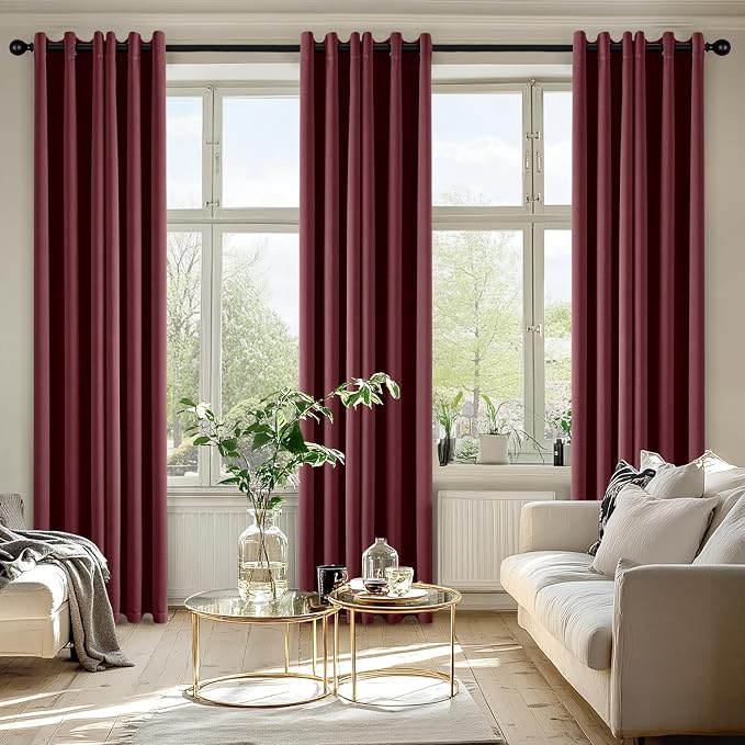 MIULEE Christmas Blackout Curtains for Bedroom 2 Panel 40"x84" Burgundy Red | Thermal Insulated, Living Room Darkening Grommet Drapes, Noise Reducing, Light Blocking Window Treatments
