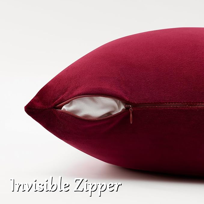 GIGIZAZA Burgundy Velvet Pillow Covers 16x16 Decorative Pillows Pack of 2 | Red Throw Pillows for Couch Sofa,280gsm Soft Textured Fabric,Modern Square Pillowcases,Luxury Cushion Covers