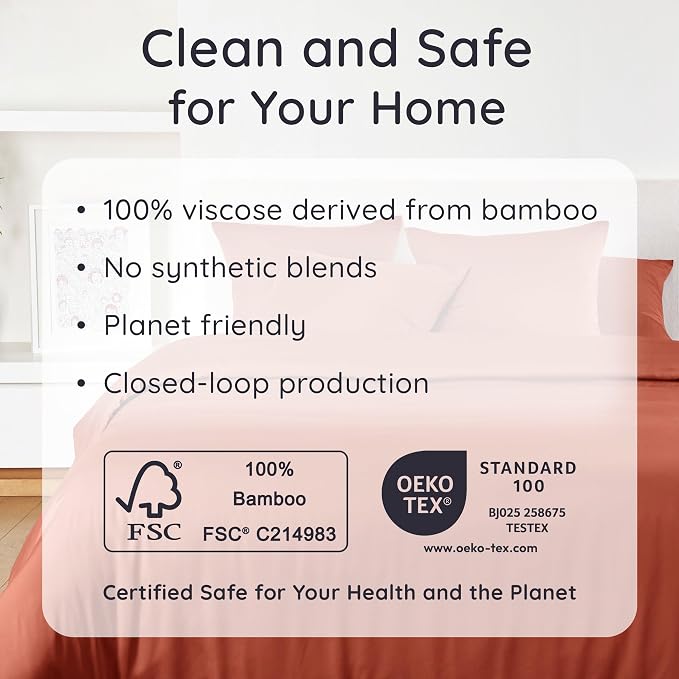Bambaw Queen Size Fitted Sheet Only, 100% Viscose Derived from Bamboo Fitted Sheet Queen Size, 16’’ Deep Pocket, Breathable & Cooling (Terracotta)