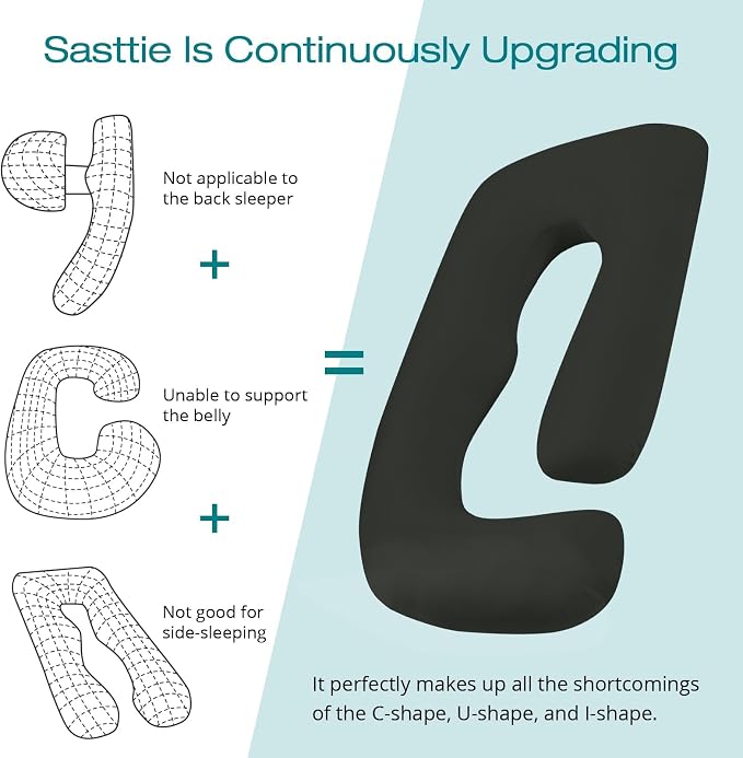 Cooling Pregnancy Pillows for Sleeping, 65'' Full Body Pillow, Black | Sasttie Maternity Pillow, OEKO-TEX, Down Alternative, Removable Cover, Pregnant Women Must Haves, Maternity Essential