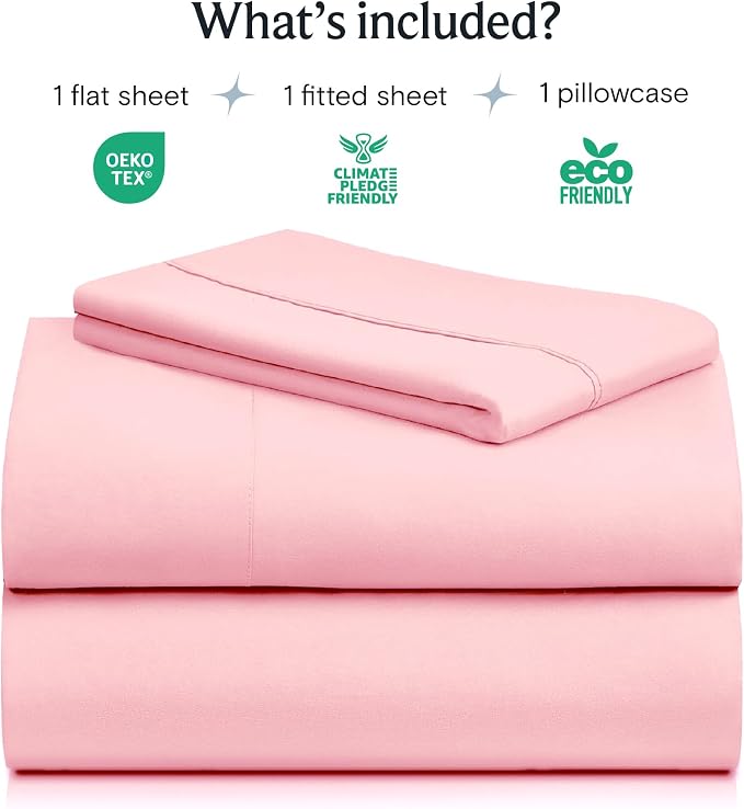 LuxClub Twin Size Sheets Set, Cooling & Soft Deep Pocket Bed Sheets, 3PC | LuxClub Silky Fitted Sheet & Pillowcase Sets, Breathable Hotel Luxury Bedding for Mattress Wrinkle Free, Baby Pink