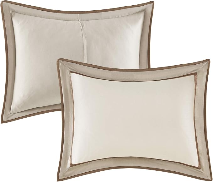 Madison Park Deluxe Hotel Style Comforter Set, 7PC King Bedding Set | All Season Down Alternative Luxury Bedding with Comforter, Shams, Bed Skirt, Decorative Pillows, Taupe/Brown