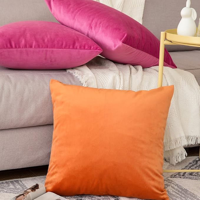 MIULEE Velvet Throw Pillow Covers 18x18 Inch Pack of 2 Hot Pink | Soft Solid Decorative Pillow Covers, Modern Luxury Home Decor, for Couch Chair Sofa Bedroom Livingroom
