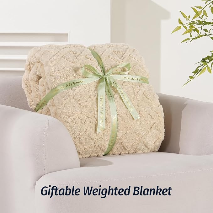 Adults Weighted Blanket for Sleep Queen Size 15 lbs 60" x 80" Khaki | Relax Body & Mind, Even Weight Distribution, Dual Sided Soft Heavy Throw Blankets, Jacquard Knitted, Chunky Fluffy, Warm Hug