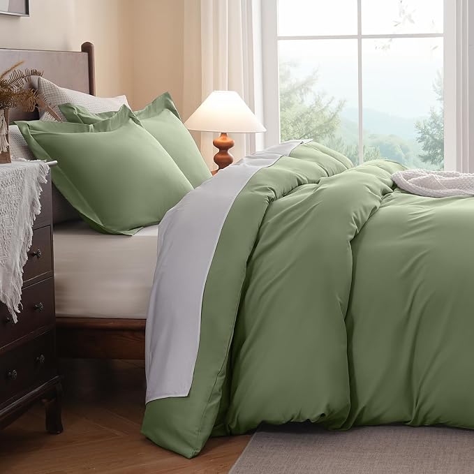 FreshCulture California King Duvet Cover - 3 Pieces Microfiber Duvet Cover Set with Zipper Closure - Lightweight & Easy Care - 1 Comforter Cover & 2 Pillow Shams - Comforter Not Included (Sage)
