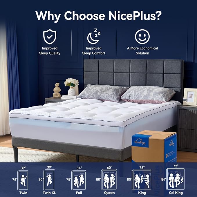 Dual Layer 4 Inch Memory Foam Mattress Topper Full, 2 Inch Cooling Gel Memory Foam and 2 Inch Soft Pillow Top Mattress Pad Cover for Back Pain Relief, with Elastic 21" Deep Pocket