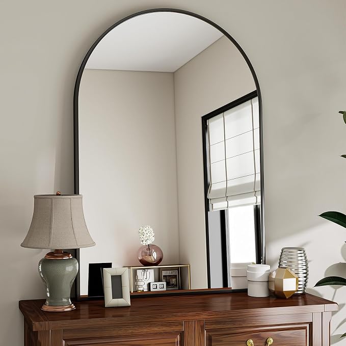 Large Arched Wall Mirror, 30 x 48 inch Arch Bathroom Mirror Black | Wall Mounted Bathroom Vanity Mirror with Arch Metal Frame, Modern Room Decor for Bedroom, Entryway, Hanging or Leaning