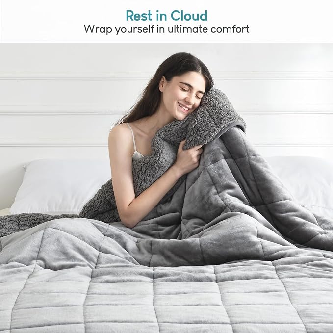 Cottonblue Weighted Blanket 25lbs for Adults King Queen Size 90"x90" Soft | Cozy Sherpa Fleece Weighted Throw Blankets for Calm Sleep Relax, Warm Fuzzy Comfort Flannel Heavy Blanket for Bed Sofa, Grey