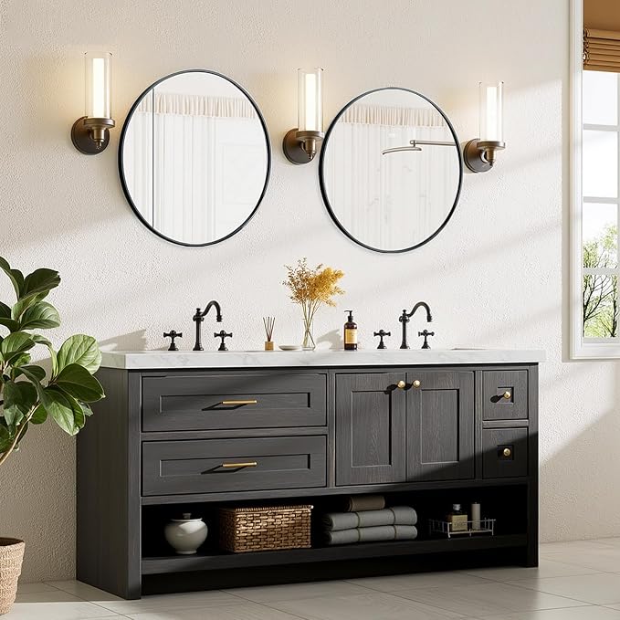 Bathroom Mirror for Wall, 24 Inch Round Mirrors | Circle Vanity Mirror for Bathroom Bedroom Living Room Entryway, Anti-Rust, Tempered Glass, Hanging or Leaning
