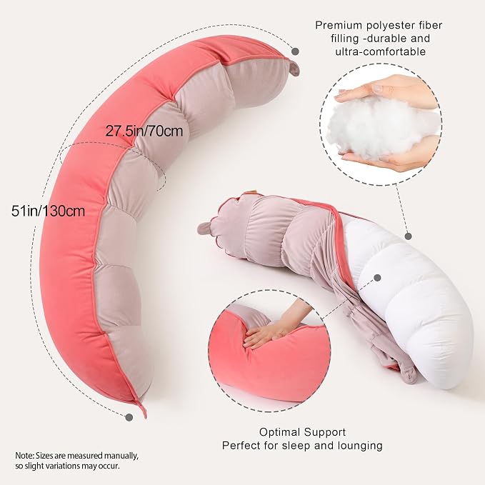Peallow(Pat. Pend) – Long Round Body Pillow for Adults, Bolster Pillow for Sleeping, Soft and Supportive Pillow for Sleeping & Lumbar Support(Coral Peach,39")