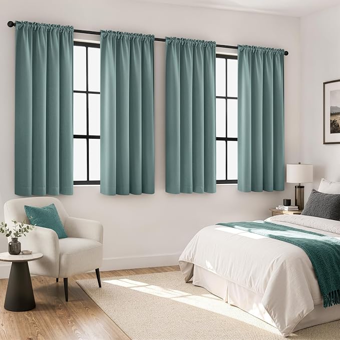 MIULEE 4 Panels Set Dusty Blue Blackout Curtains 63 Inch Length Bedroom | Thermal Curtains for Summer Heat, Light Blocking Privacy Window Drapes, Top&Bottom Rod Pocket