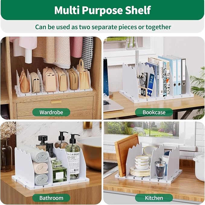SPACEKEEPER Shelf Divider for Closet,2 Pcs Adjustable Purse Organizer,White | Closet Acrylic Handbag Separators Storage Organizer Bookshelf Separator Dividers in Bedroom,Bathroom,Kitchen,Office