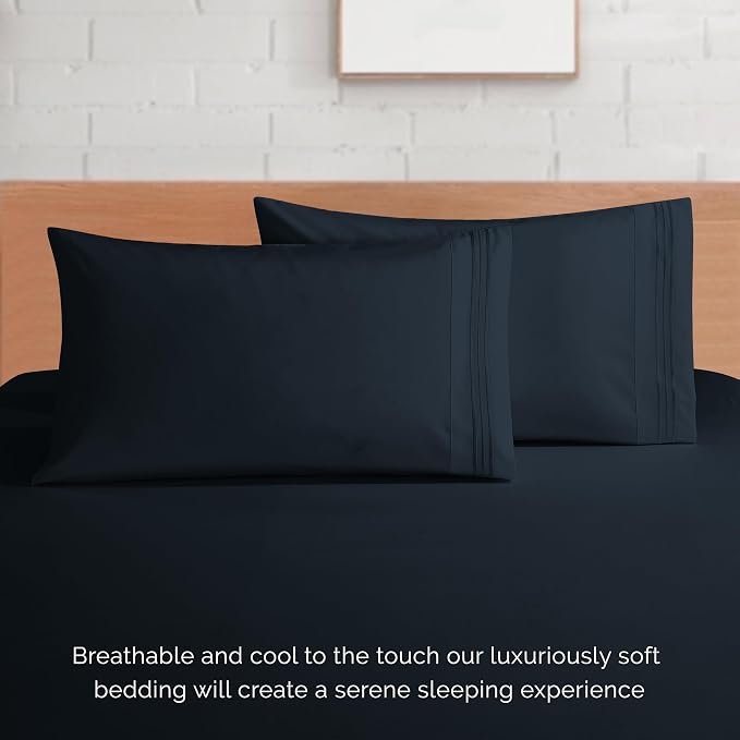 Elegant Comfort Luxurious 1500 Premium Hotel Quality Microfiber 4-Piece Sheet Set, 18-24 Inches Deep - Extra Deep Pocket Sheets - Ultra Soft 4PC Deep Pocket Sheets, Queen, Black
