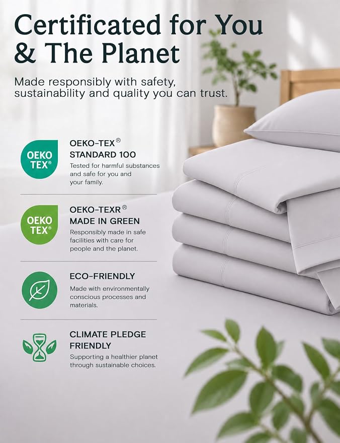 LuxClub Queen Size Sheet Set, Cooling & Soft Deep Pocket Bed Sheets, 4PC | LuxClub Silky Fitted Sheet & Pillowcase Sets, Breathable Hotel Luxury Bedding for Mattress Wrinkle Free, Dove Gray