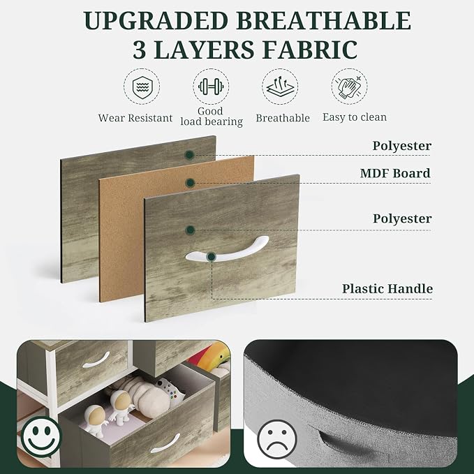 5-Drawer Dresser for Bedroom, Anti-Tip Wide Storage Organizer Fabric | Chest of Drawers TV Stand for 45" TV with Wooden Top and Metal Frame for Closet, Living Room, Hallway, Entryway, Greige Oak