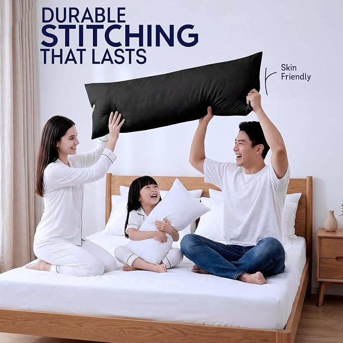 DOWNCOOL Large Body Pillow Insert- Breathable Full Body Pillow for Side Sleeper - Soft Long Bed Pillow for Adults - 20 x 54 inch （Black）