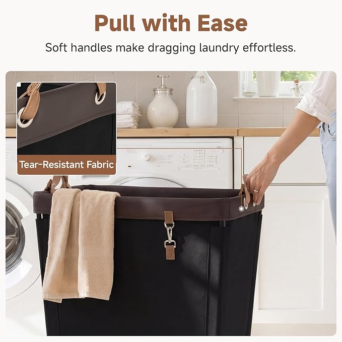 StorageWorks 210L Laundry Basket with Wheels, Rolling Hampers for Clothing | Large Black Laundry Basket with Wheels & Handles, Rolling Cart for Bedroom, Bathroom, Dorm, Hotel