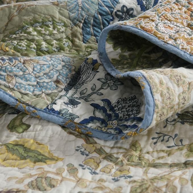 VISIMISI Cotton Bedspread Quilt Sets Reversible Bedding Coverlet Sets,3 Pieces Paisley Vintage Floral Patchwork Bedspread (Green Rustic, King Size)