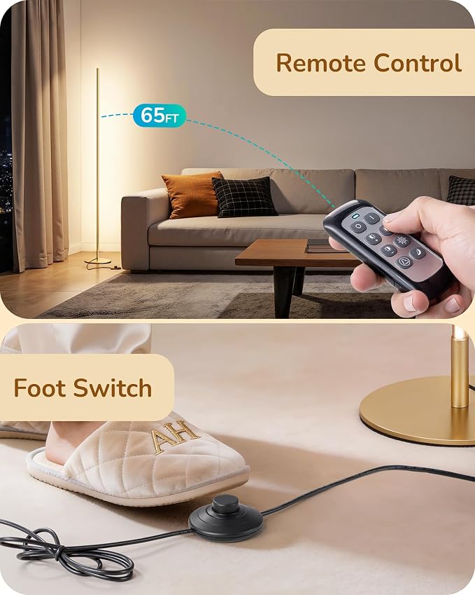 EDISHINE 2 Pack 57.5” Corner Lamp with Remote, 7 CCT Adjustable & Dimmable | 2700-6000K, Sturdy Base, LED Modern Floor Lamp for Bedroom, Living Room, Home Office, Gold