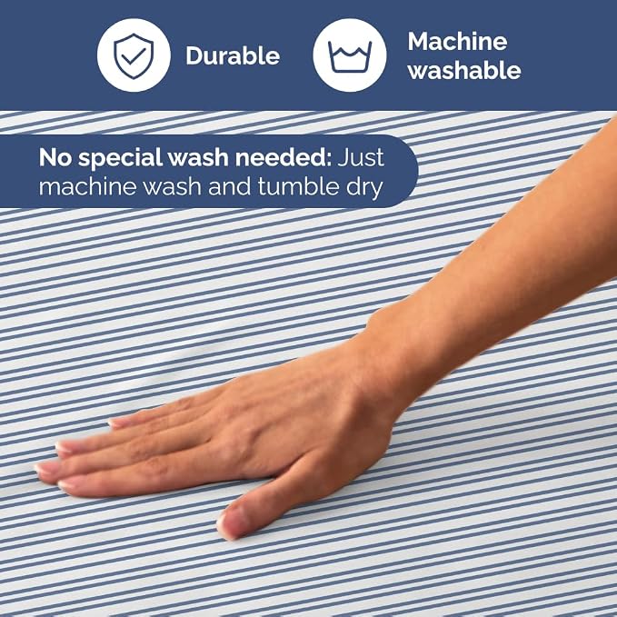 King 4 Piece Striped Sheet Set - Breathable & Cooling - Blue Double Stripes | 1 Flat, 1 Fitted & 2 Pillowcases w/ Deep Pockets, Luxury Striped Bedding, Soft, Breathable & Cooling, Wrinkle & Fade Free