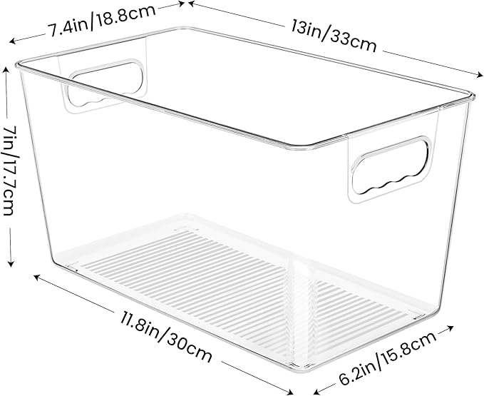 YIHONG Clear Plastic Storage Bins, 16 Pack Pantry Organizer Bins with Handle for Kitchen, Freezer,Cabinet,Closet Organization and Storage(XL)