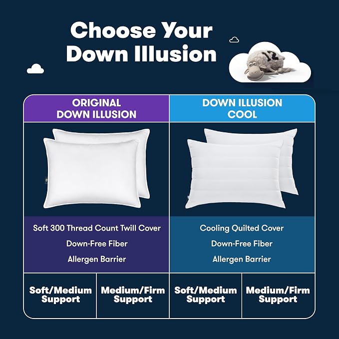 Serta Down Illusion Ultra Support Cooling Pillows, King (2 Pack) | Down alternative fill and cooling cover offer soft comfort for every sleep position, hypoallergenic and machine washable