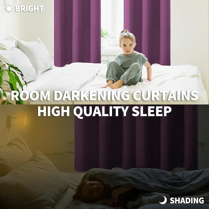 BGment Eggplant Purple Blackout Curtains for Bedroom 45 Inch - 2 Panels | Grommet Top, Black Out, Room Darkening, Sunblock, Thermal Insulated, Window Drapes for Kids Boys Room, 52x45 Inch