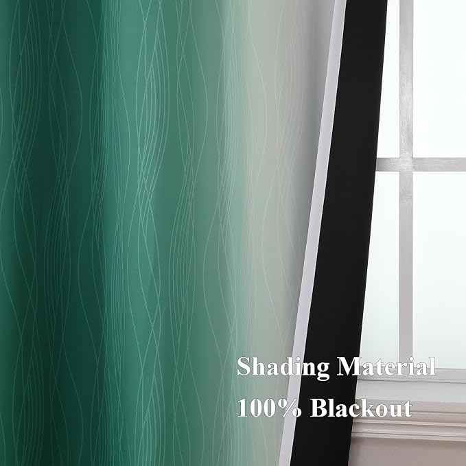 Green and Greyish White Blackout Curtains 52Wx63L 2 Panels | Ombre Curtains for Living Room 63 Inches Long,Thermal Insulated,Room Darkening,Energy Saving,Grommet Window Bedroom Drapes