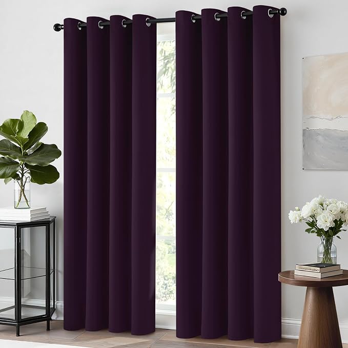 Yakamok Room Darkening Curtains 52x84 inch Length Dark Purple-Living Room | 2 panels,grommet blackout window treatment,thermal insulated,light blocking drapes,privacy protection,bedroom dining room