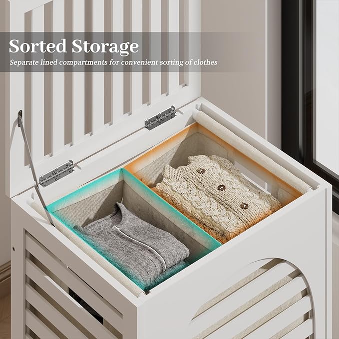 Laundry Hamper with Lid,Bamboo Large Waterproof Clothes Laundry Basket,Removable Washing Bags with Handles,clothes basket (White)