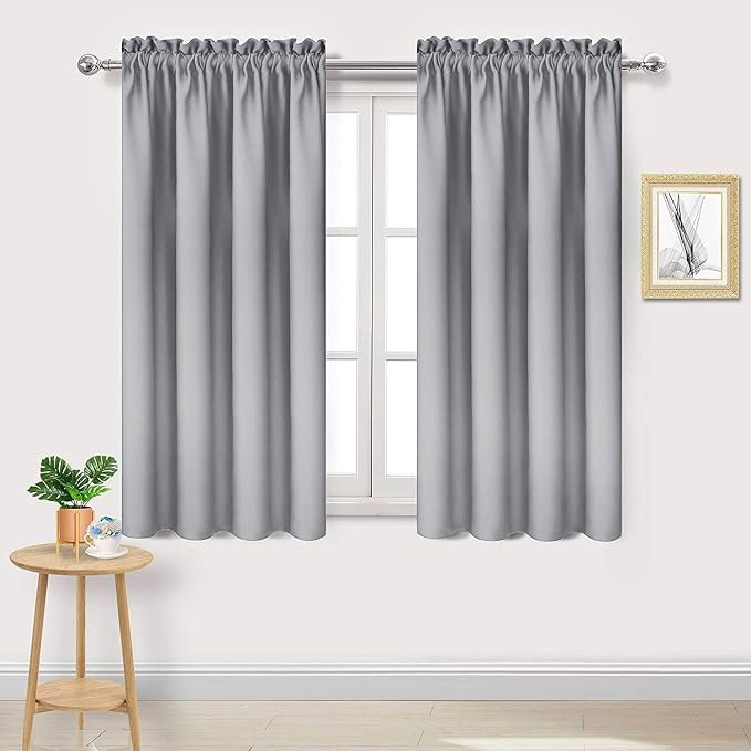 DWCN Blackout Curtains for Bedroom Living Room 42 x 54 Inch Long 2 Panels | Room Darkening, Thermal Insulated, Light Blocking, Rod Pocket Drapes, Noise Reducing Window Treatments, Silver Grey