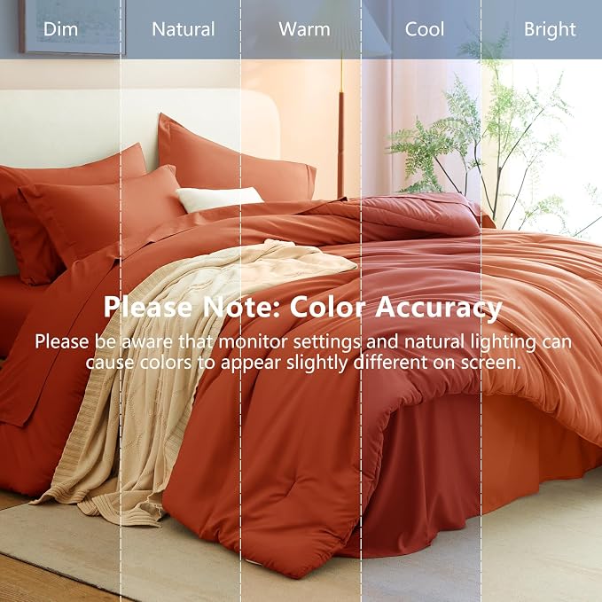 California King Comforter Set Terracotta, 7 Pieces Bed in a Bag | OEKO-TEX Certified, All-Season, Bedroom, 240GSM Down Alternative Comforter, Flat & Fitted Sheets, 2 Pillowcases & 2 Shams