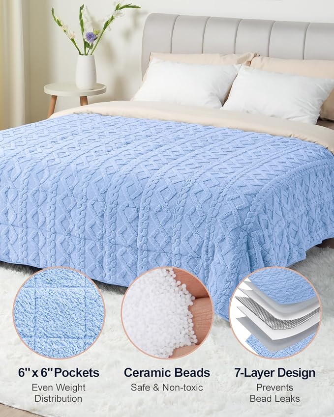 Ultra Soft Sherpa Weighted Blanket for Adults, 48"x72" 15lbs Heavy Blankets | Cozy Comfort for Relaxing Nights, Double-Sided Fluffy Sherpa & Fleece, Double Inner Layers-No Bead Bunching, Even Weight