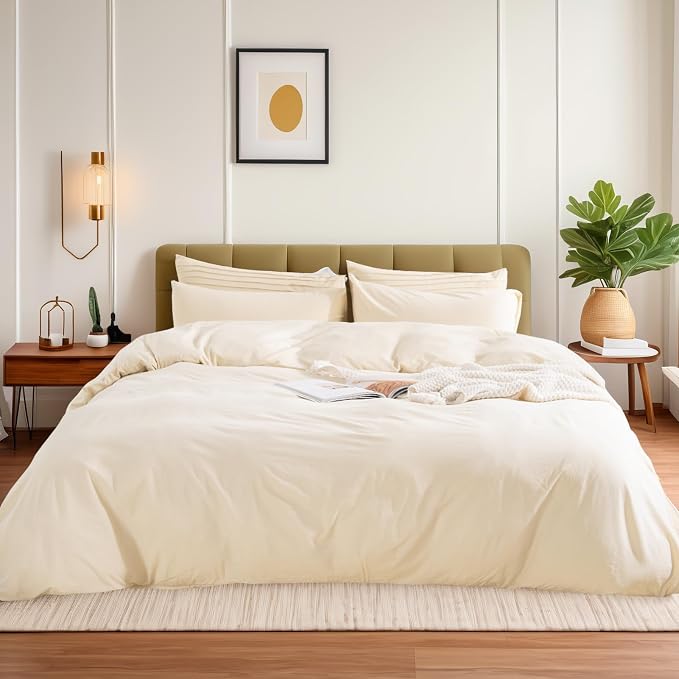 NEXHOME PRO Full Duvet Cover Set – 100% Certified Organic Cotton with Washed Feel & Linen-Like Texture, Comfortable & Breathable, Home Bedding Set 80"*90" (No Comforter)