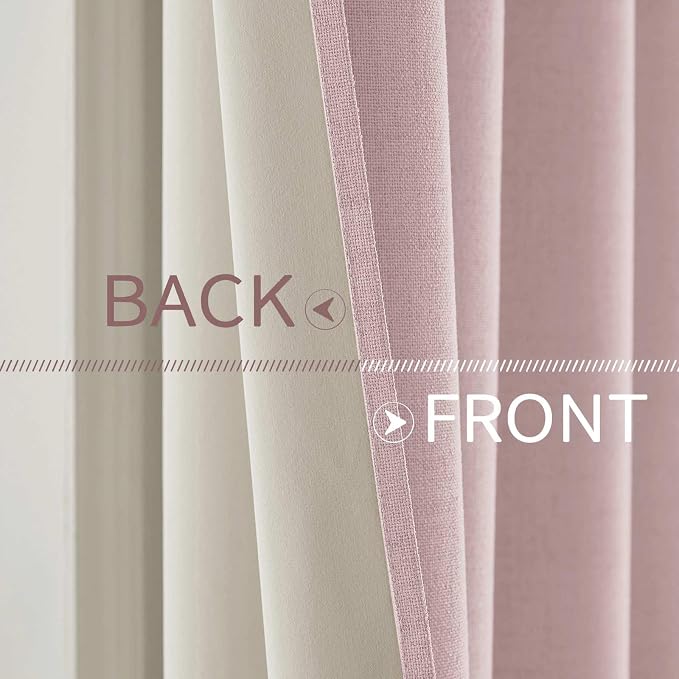 MIULEE 100% Blackout Linen Curtains for Bedroom 52x96 Inches Pink | Room Darkening, Light Blocking, Thermal Insulated, Grommet Top, Linen Textured, Window Curtains for Living Room, 2 Panels