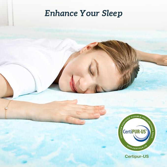 Sweetcrispy Full Mattress Topper, Memory Foam Cooling Pad, 4 Inch | Gel Infused, Ventilated Breathable, Sleeper Sofa, RV, Camper, Sofa Bed, Blue