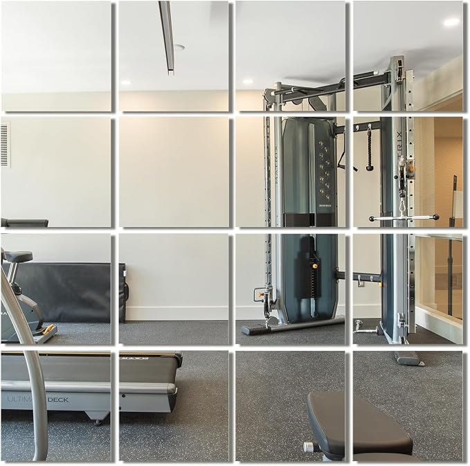Frameless Mirror Tiles 12"x10"x16 Pcs Wall Mounted | Shatter Resistant, Full Length, Tempered Glass Panels, For Home Gym Bathroom Bedroom & Living Room Decor
