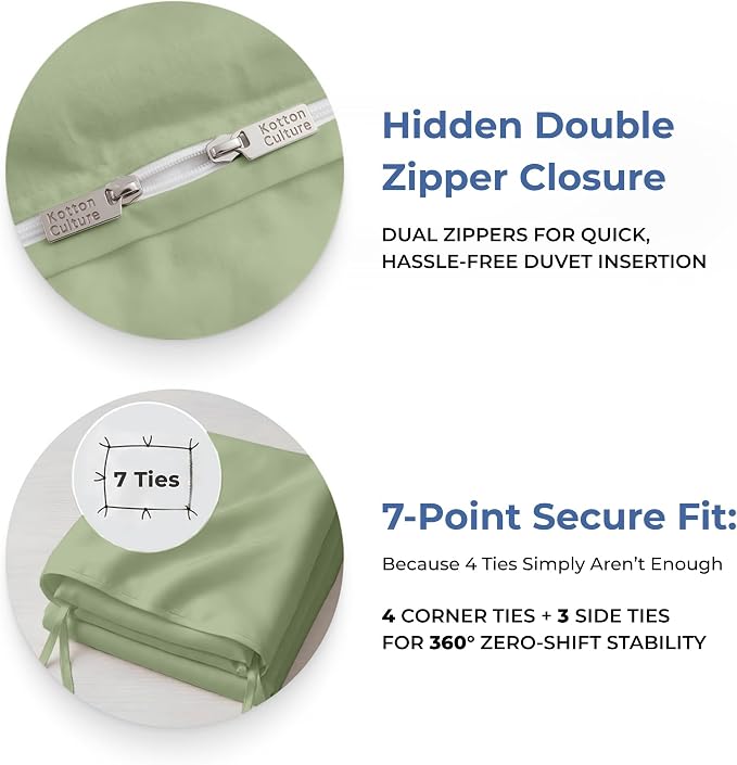 1 Pc Duvet Cover Queen Size/Full Size-100% Egyptian Cotton 600 Thread Count Ultra Soft Premium Durable Comforter Cover Zipper Closure & Corner Ties- (Moss Green, 90" X 90")