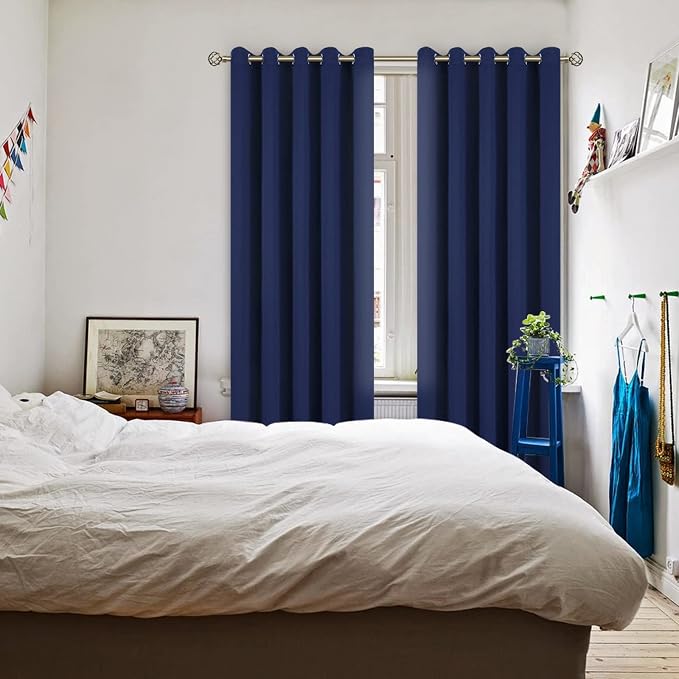BGment Navy Blue Blackout Curtains for Living Room 84 Inch Long - 2 Panels | Grommet Top, Black Out, Room Darkening, Sunblock, Thermal Insulated, Window Drapes for Bedroom, 70x84 Inch