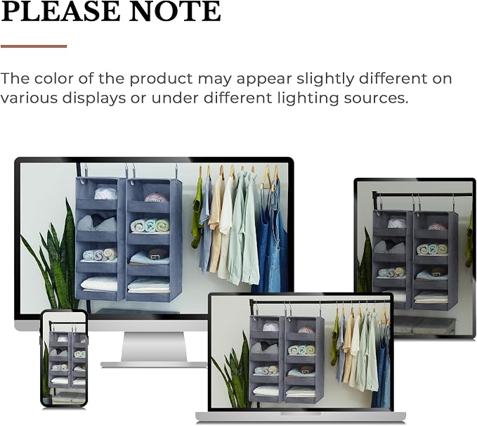 GRANNY SAYS 4-Shelf Hanging Closet Organizer, Foldable Storage, Gray | 44 lb Capacity, No-Sag Support, Keeps Clothes Neat, Folds Flat, Fits RV, Dorm & Small Closets, 2 Pack
